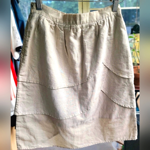 Anthropologie Edme & Esyllte Gilded Lily Tiered Pencil Skirt Beige Shimmer - Picture 2 of 5